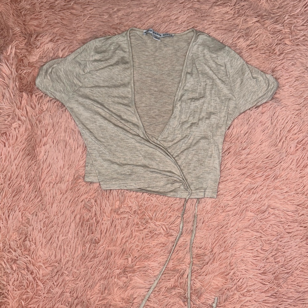 Tan crop top with tie.